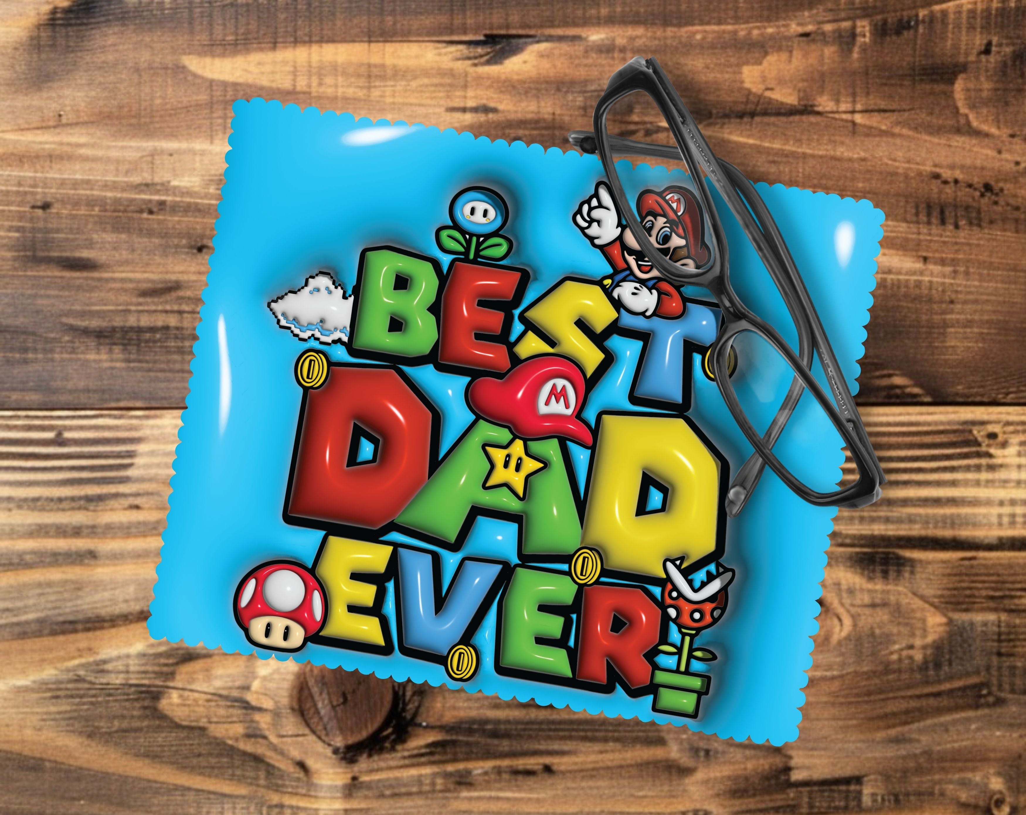 Best Dad Ever Mario Glasses Tablet/Phone Cleaning Cloth