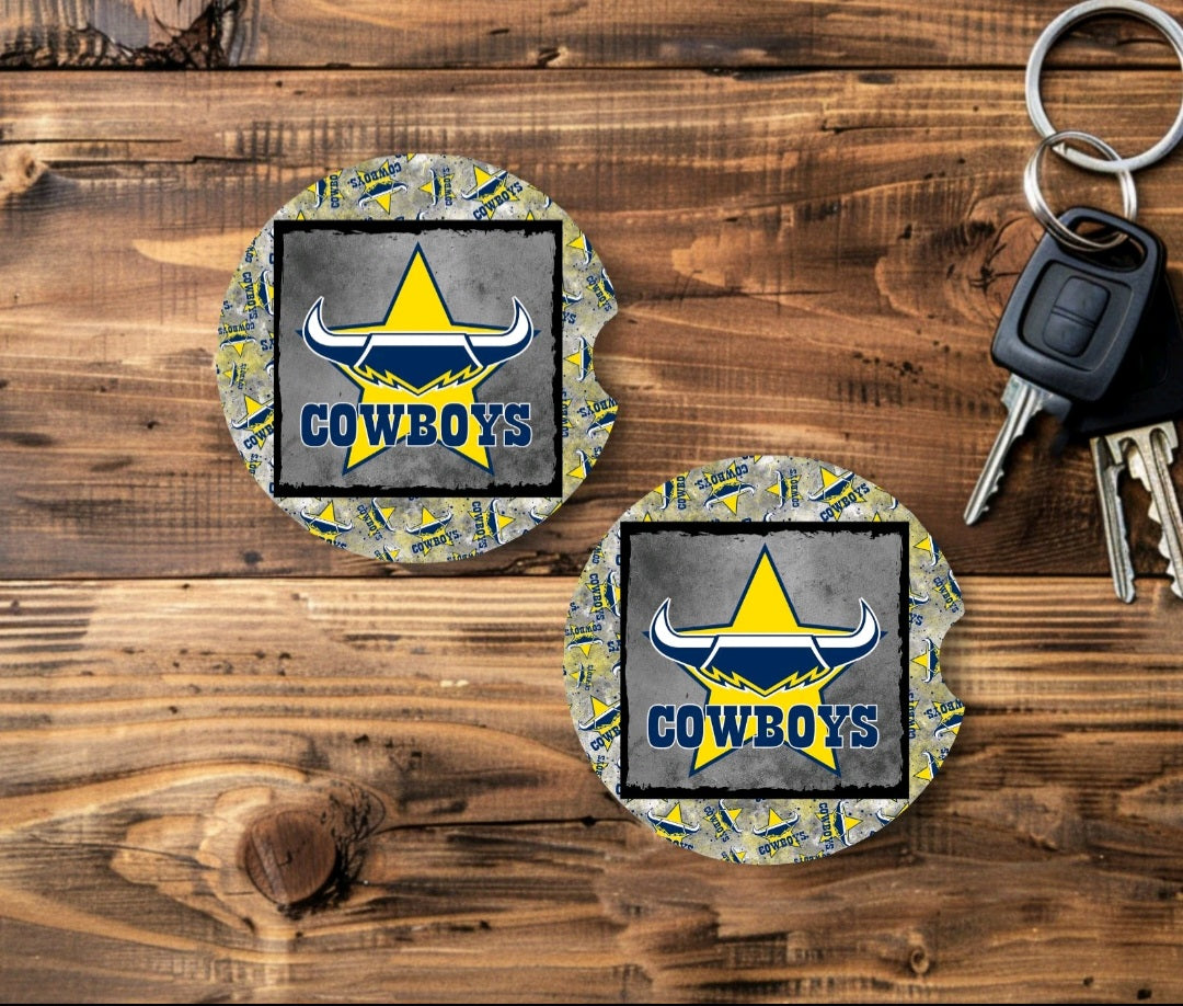 NRL North QLD Cowboys Car Cup Coasters Set Of 2