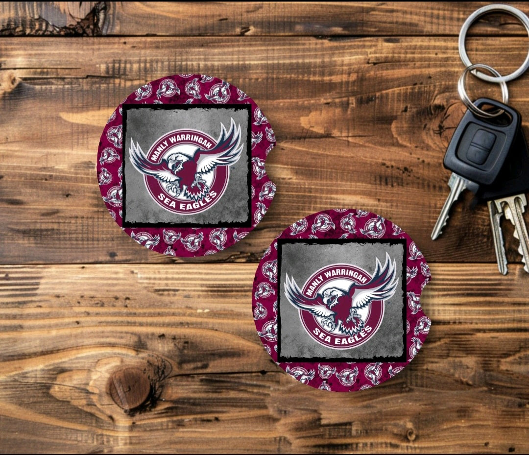 NRL Manly Sea Eagles Car Cup Coasters Set Of 2